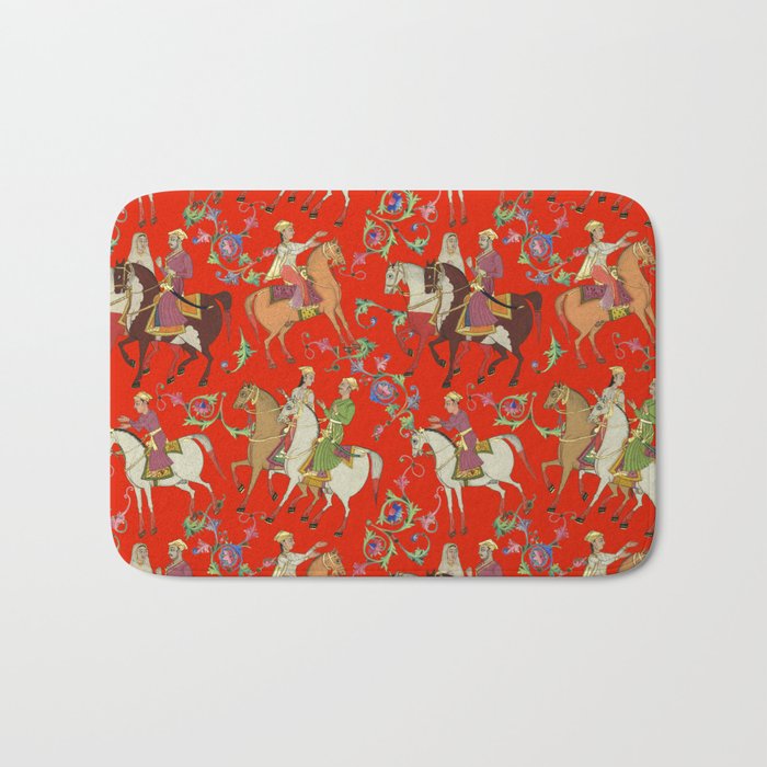 ETHNIC LOVE Horse riding illustration collage with oriental tribal ornament  Bath Mat