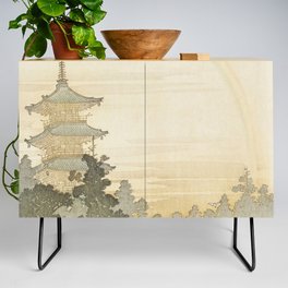 Japanese Pagoda and Rainbow - Vintage Japanese Woodblock Print Credenza