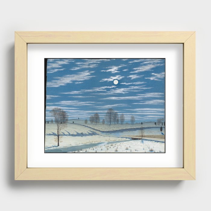 Winter Scene in Moonlight Recessed Framed Print