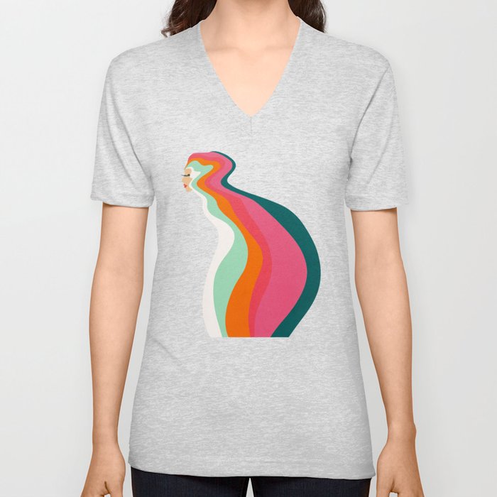 Abstraction_MY_LADY_SEXY_RAINBOW_SMOOTH_POP_ART_0302A V Neck T Shirt