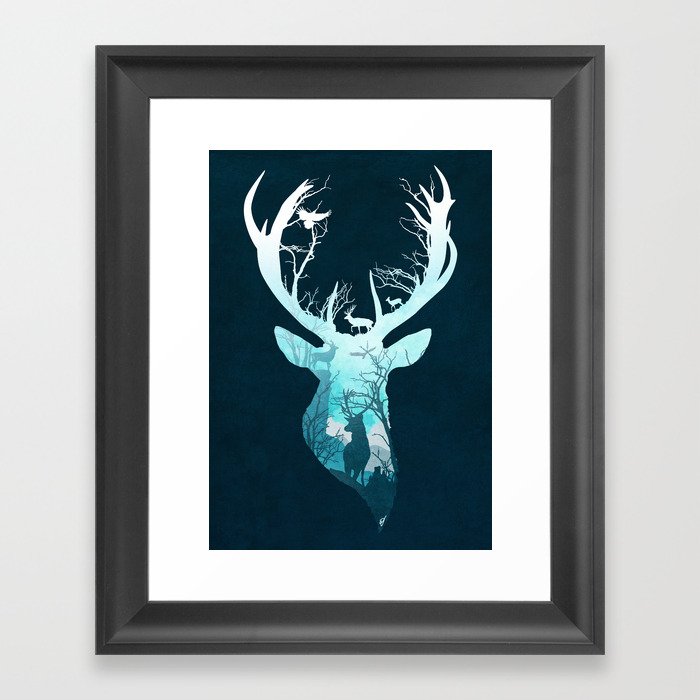 Deer Blue Winter Framed Art Print