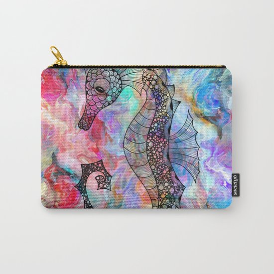 Drawn Seahorse on Colors Carry-All Pouch