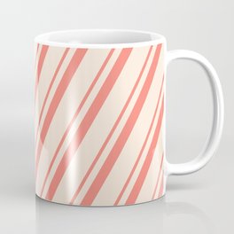 [ Thumbnail: Salmon and Beige Colored Striped Pattern Coffee Mug ]