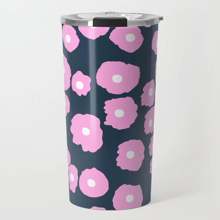 Abstract Poppies Navy and Pink Travel Mug