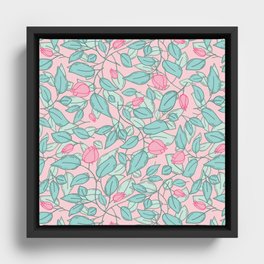 Bright floral pattern in pink and green ice cream colors Framed Canvas