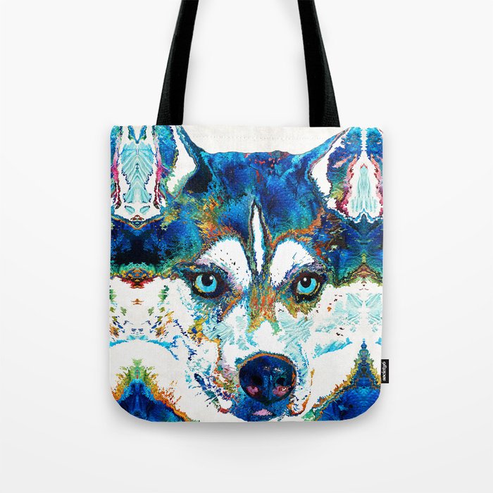 Colorful Husky Dog Art by Sharon Cummings Tote Bag