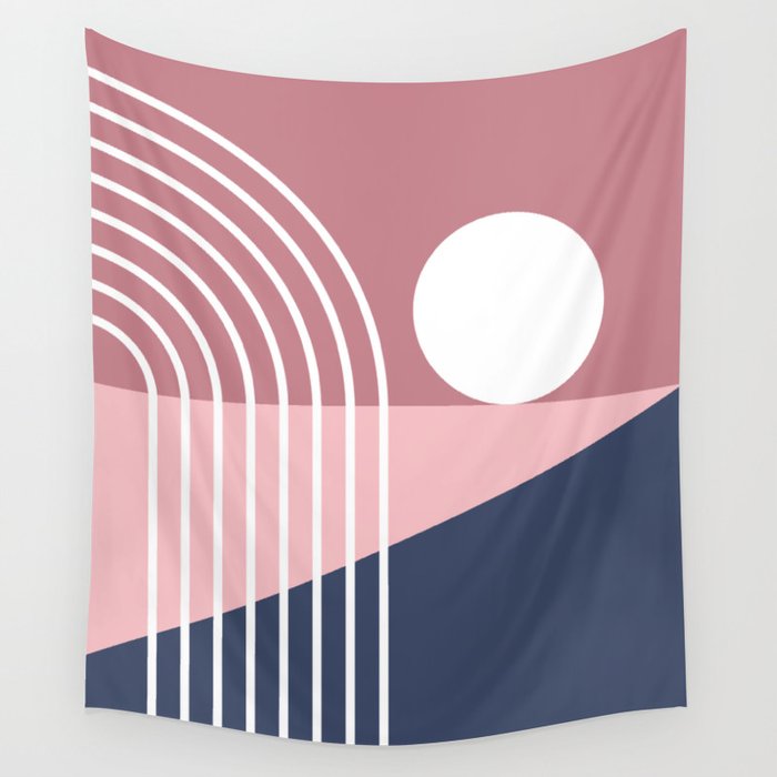 Sun Rainbow Beach Abstract 2 in Navy Blue Mauve Purple Pink Wall Tapestry