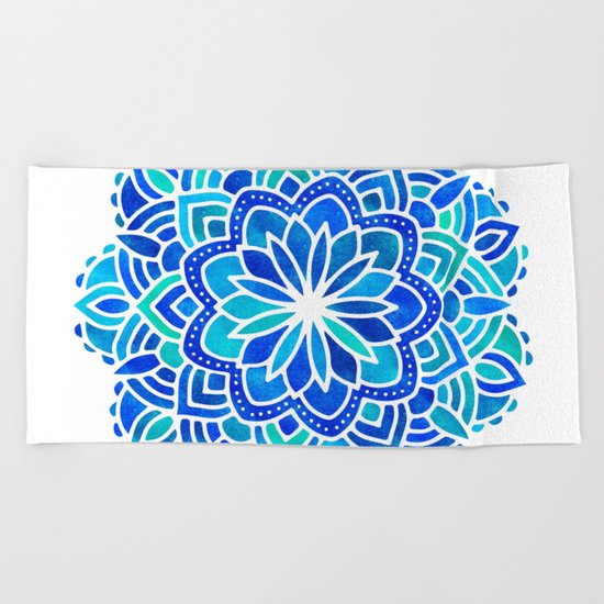 Mandala Iridescent Blue Green Beach Towel