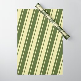 [ Thumbnail: Dark Olive Green & Pale Goldenrod Colored Pattern of Stripes Wrapping Paper ]