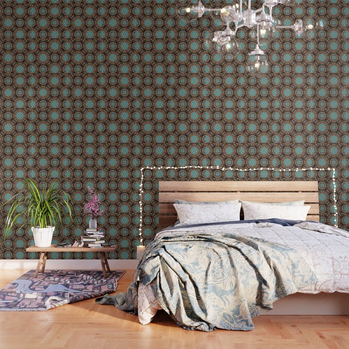 Turquoise and Brown Pattern Wallpaper