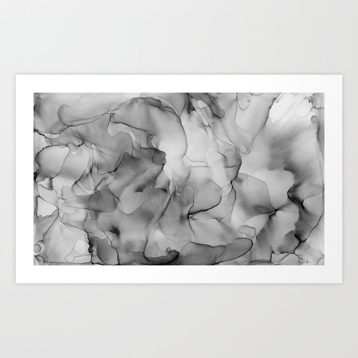 Black and White Marble Ink Abstract Painting Art Print