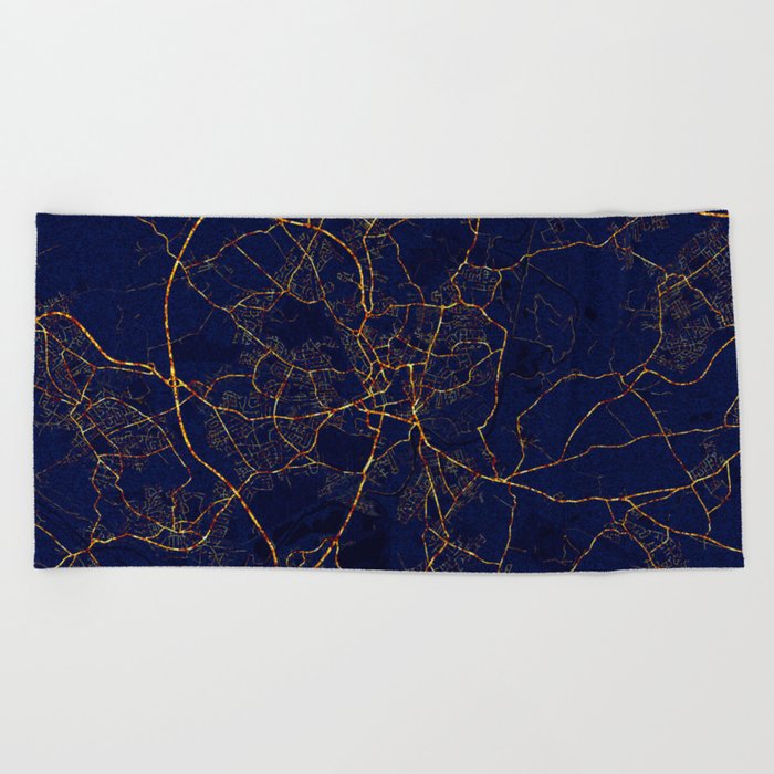 Wakefield, West Yorkshire, England Map  - City At Night Beach Towel