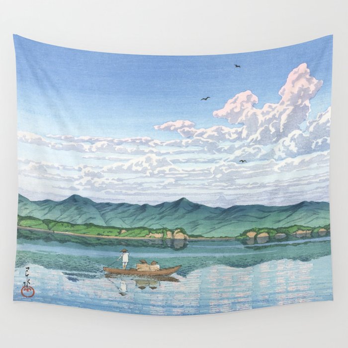 Hasui Kawase, Clouds Over Lake Hamana, Tokaido - Vintage Japanese Woodblock Print Art Wall Tapestry