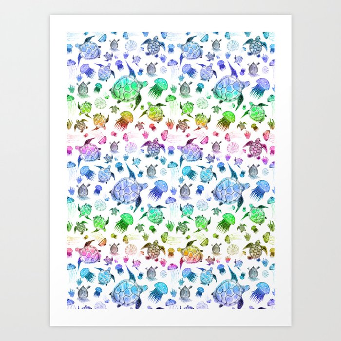 Ocean Life - Rainbow Colors Art Print
