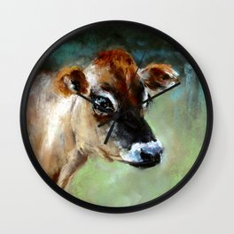 Jersey Cow in Burnt Sienna and Teal Wall Clock