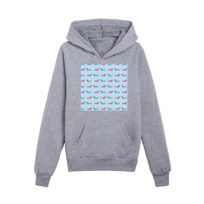 Cute dog lovers with dots in blue Kids Pullover Hoodie