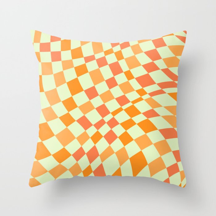 Yellow green and orange checkers Throw Pillow