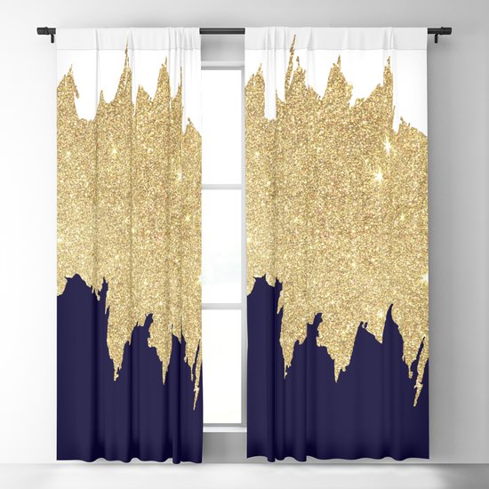 Modern Navy Blue White Faux Gold, Navy Blue Blackout Curtains