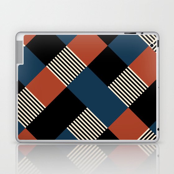 Diamond Plaid Stripes Harlequin Blue Orange Black Beige Laptop & iPad Skin