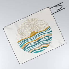 The Sun and The Sea - Gold and Teal Picnic Blanket