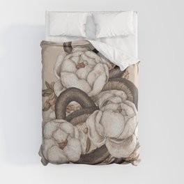 Snake and Peonies Duvet Cover