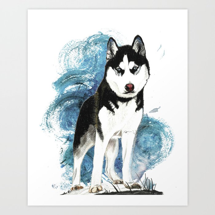 Illustrated Siberian Husky Linen Tote Bag