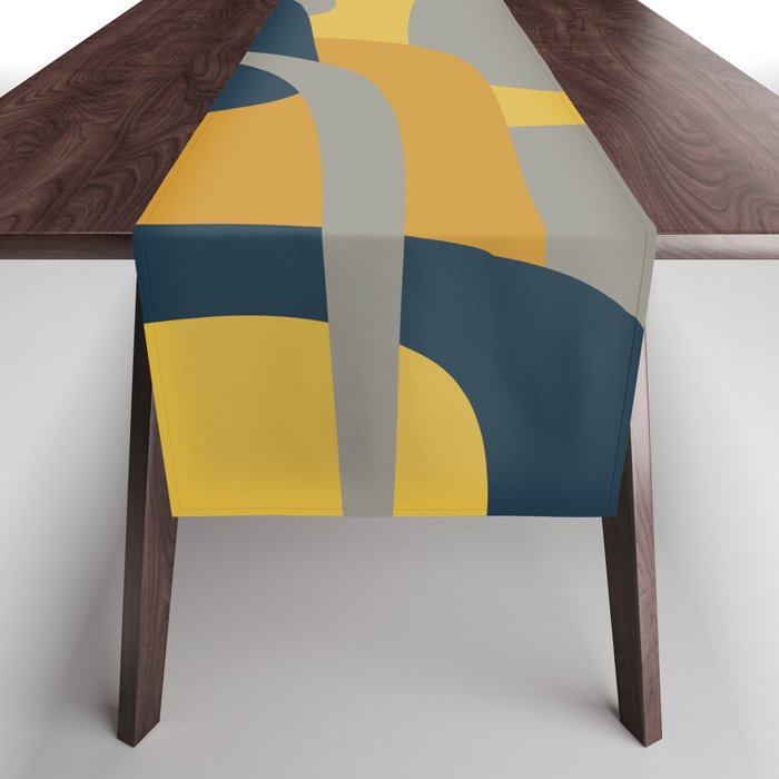 Midcentury Modern Abstract 2 in Mustard, Navy Blue, and Gray Table Runner