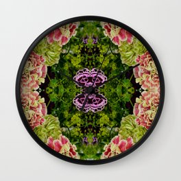 Cosmic Symmetric Green Purple Pink Floral Pattern Wall Clock