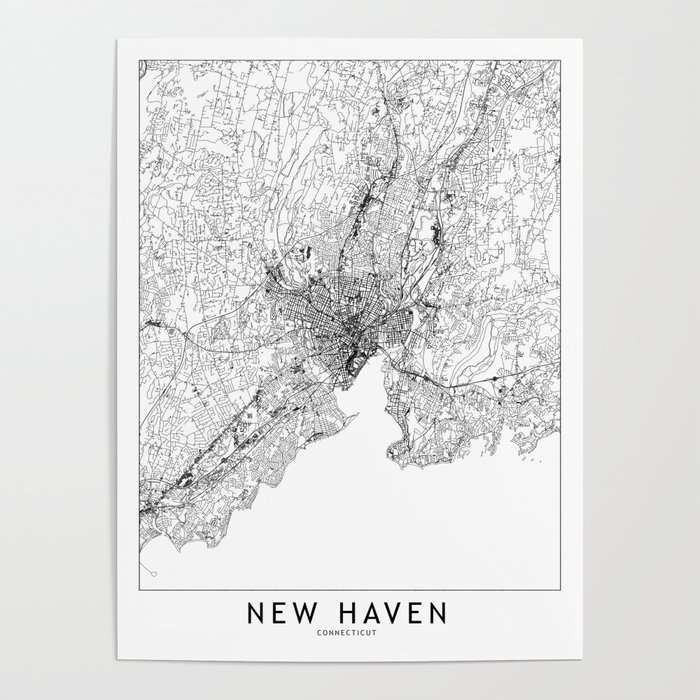 New Haven White Map Poster