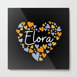 Elora, yellow and light blue ane orange hearts Metal Print | Romance, Mothersday, Birthdayforelora, Loveyouelora, Iloveelora, Heartsforelora, Personalized, Wedding, Giftsforelora, Babygirl 