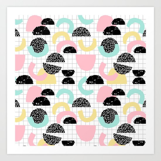 Pretty Much - abstract minimal memphis 80s style retro throwback grid pattern design Art Print