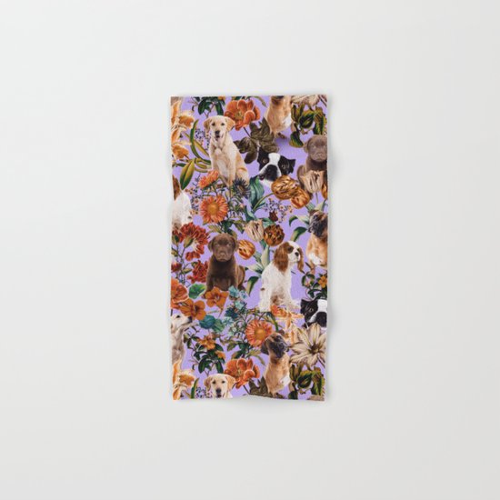 Dog and Floral Pattern Hand & Bath Towel