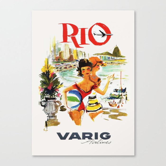 Rio de Janeiro Vintage Travel Poster 1930s / Travel Art Poster / Rio Wall Art / Varig Airlines, Brazil Canvas Print