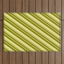 [ Thumbnail: Tan & Green Colored Striped Pattern Outdoor Rug ]
