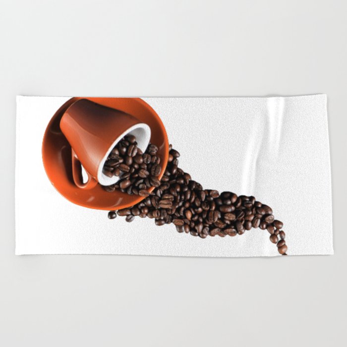 Red cup of espresso coffee beans Beach Towel