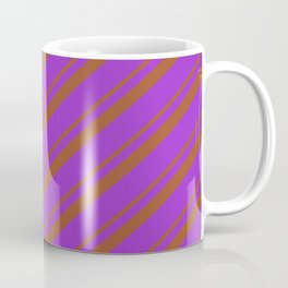 [ Thumbnail: Sienna and Dark Orchid Colored Pattern of Stripes Coffee Mug ]