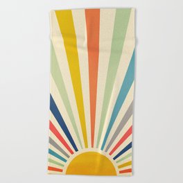 Sun Retro Art III Beach Towel | Happy, Curated, Sunset, Rainbow, Geometric, Sunshine, Painting, Art, Ray, Summer 