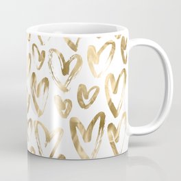 Gold Love Hearts Pattern on White Mug