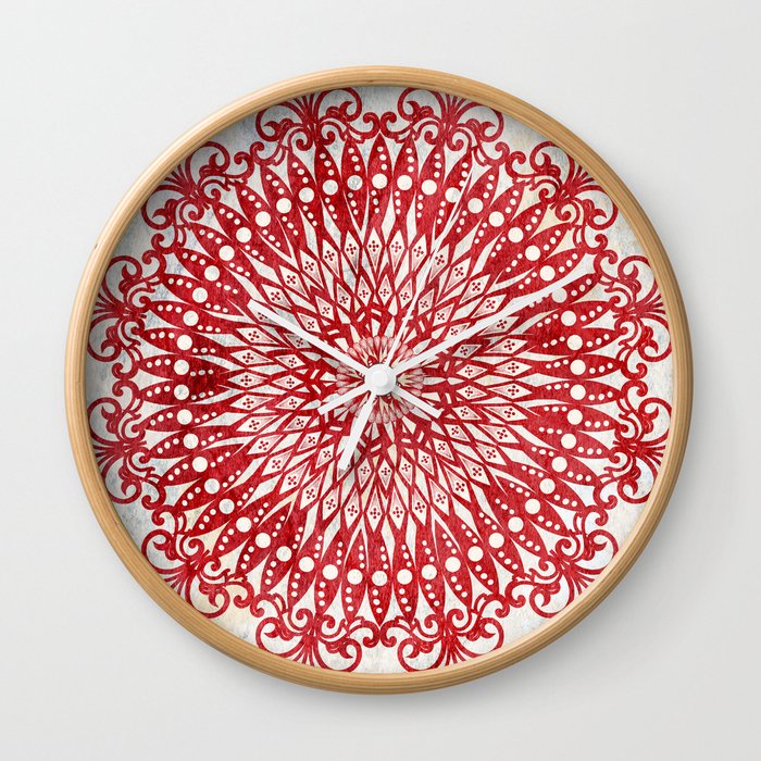 Vintage Red Mandala Wall Clock
