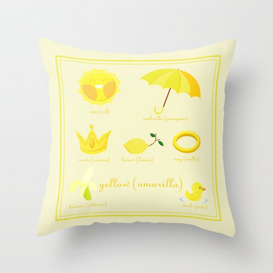 Colors: yellow (Los colores: amarillo) Throw Pillow