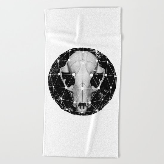 geometric raccoon skull Beach Towel