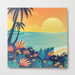 Sunset Beach Illustration Metal Print