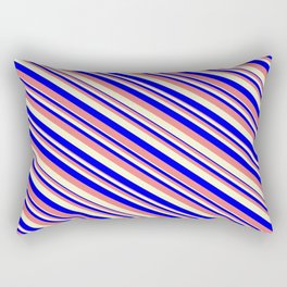 [ Thumbnail: Blue, Light Coral, and Light Yellow Colored Stripes Pattern Rectangular Pillow ]