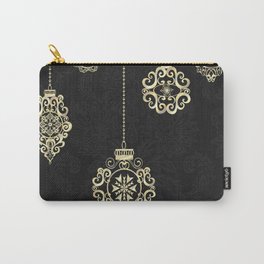 Decorative Rose Gold Geometry On Black Damask Carry-All Pouch