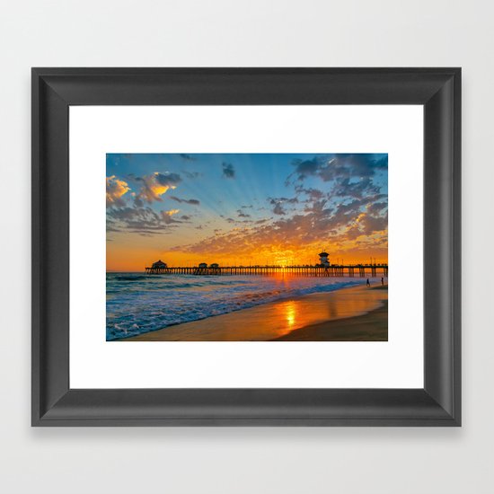 Painted Sky Over Huntington Beach Pier Framed Art Print By