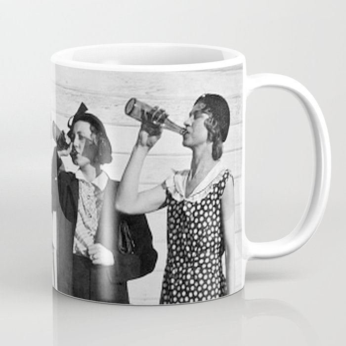 1925 women forced to drink whole bottles of cornac at airport security vintage black and white alcoholic beverages photograph - photography - photographs Coffee Mug