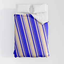 [ Thumbnail: Bisque & Blue Colored Lined Pattern Comforter ]