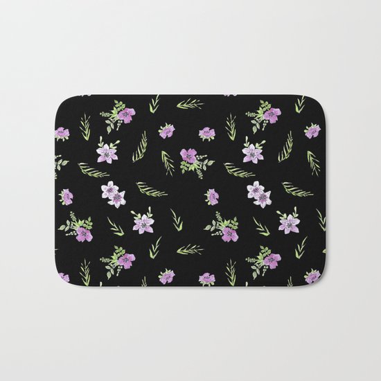 Seamless watercolor small flowers pattern on black Bath Mat