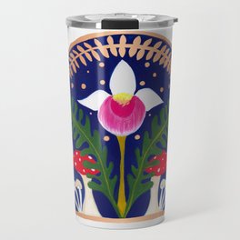 Showy Lady Slipper with ferns and mushrooms Travel Mug