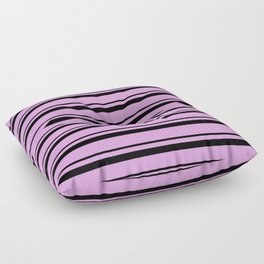 [ Thumbnail: Black and Plum Colored Lined/Striped Pattern Floor Pillow ]